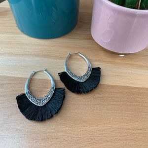 Lucky Brand Black Fringe Hoop Earrings